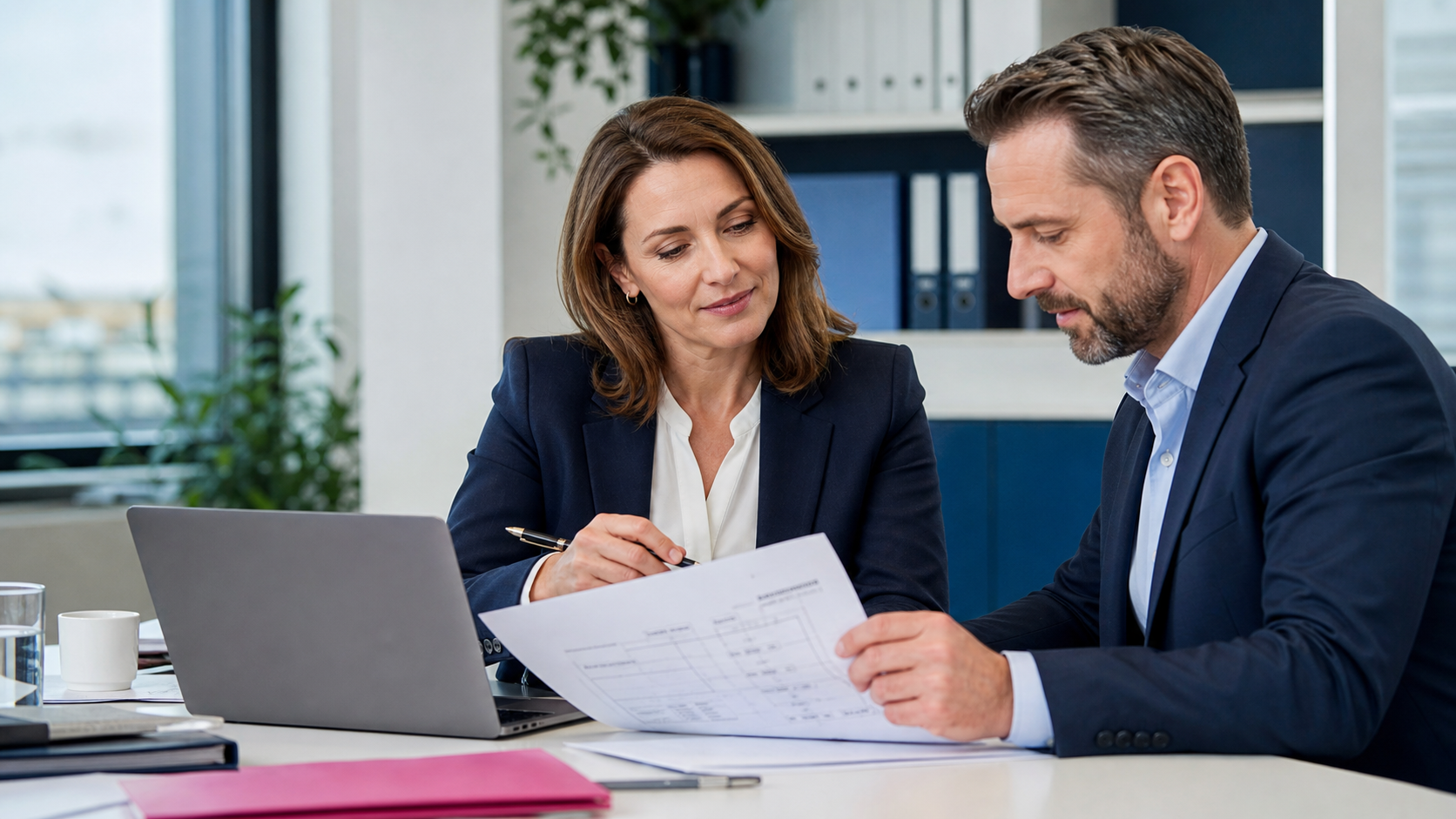 Personalverantwortliche besprechen Arbeitsvertrag und soziale Absicherung im Büro