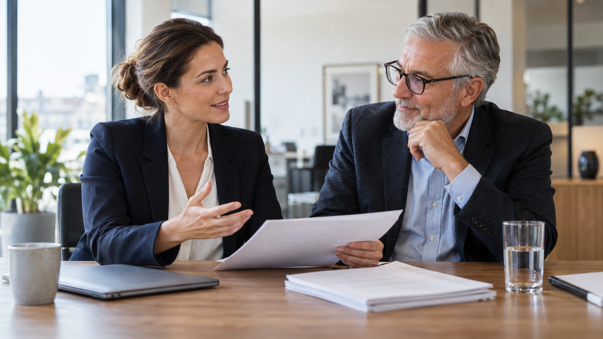 Berufserfahrene MBA-Interessentin bespricht Bewerbungsunterlagen mit einem Mentor