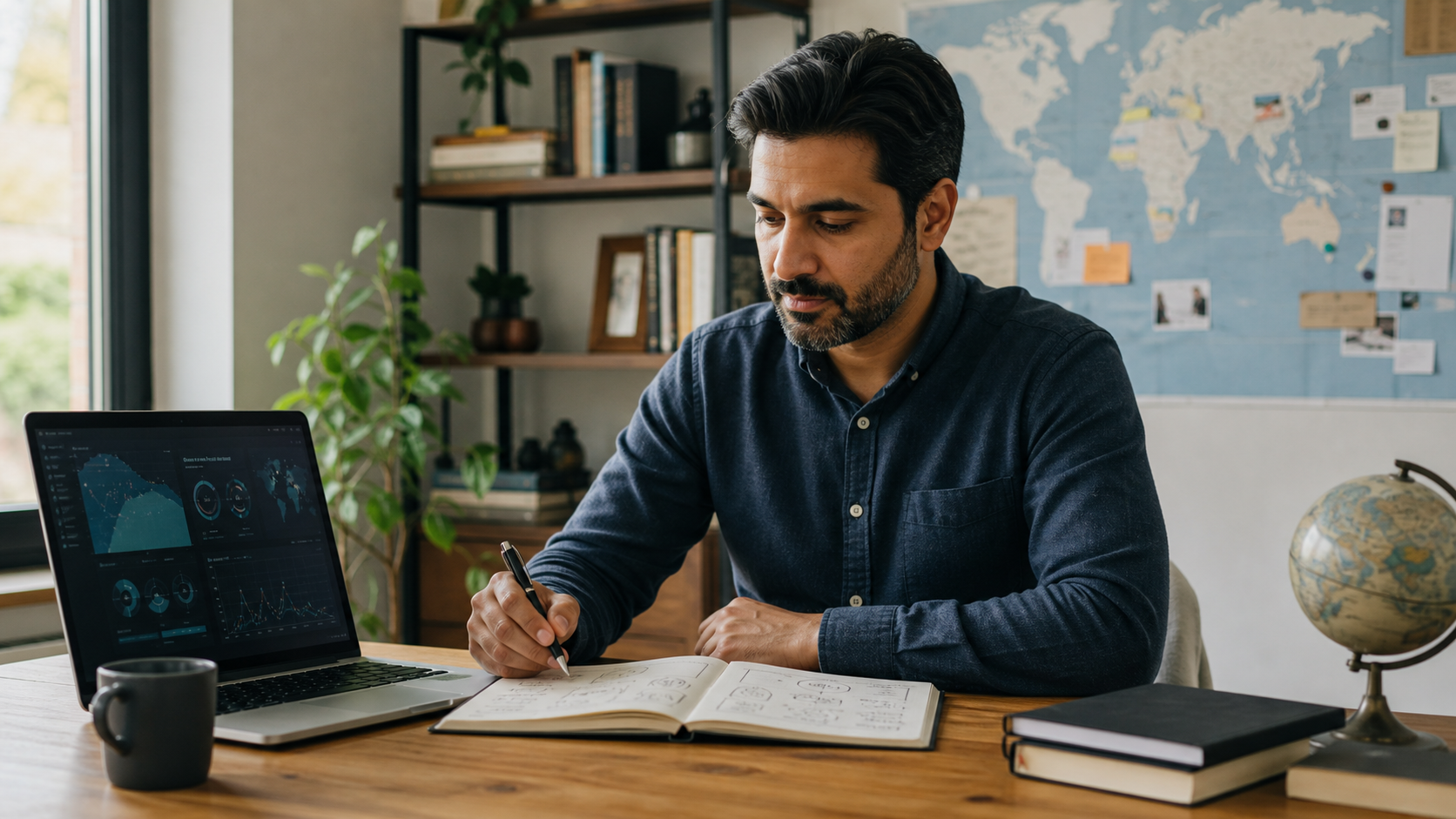 Berufstätiger plant sein Online-MBA-Studium im Homeoffice