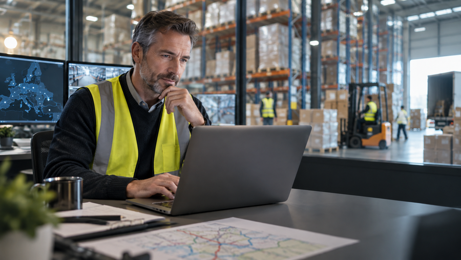 Logistikfachwirt analysiert Lieferketten-Daten für den nächsten Schritt zum MBA
