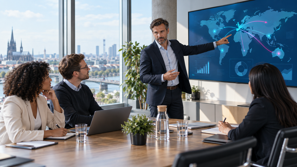 Vertriebsleiter entwickelt mit seinem Team eine internationale Wachstumsstrategie