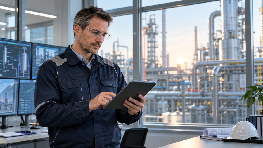 Industriemeister Chemie prüft Produktionsdaten und strategische Optionen