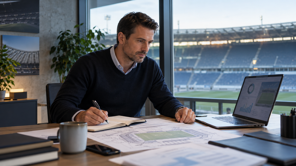 Sportfachwirt plant im Stadionbüro eine Wachstumsstrategie für den MBA