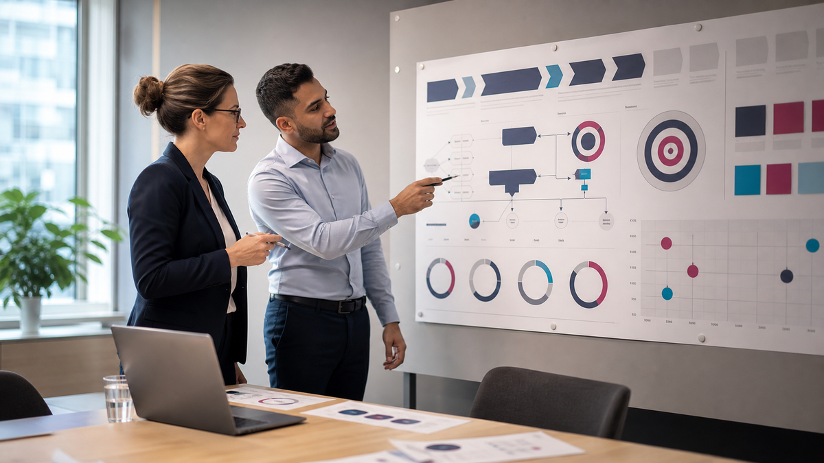 Qualitätsmanagerin und Teamleiter entwickeln gemeinsam messbare Qualitätsziele