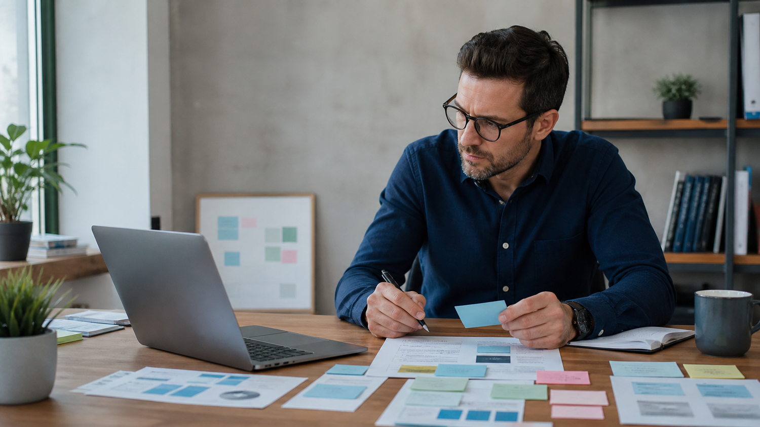Marketingexperte plant organische Suchmaschinenoptimierung und bezahlte Suchkampagnen