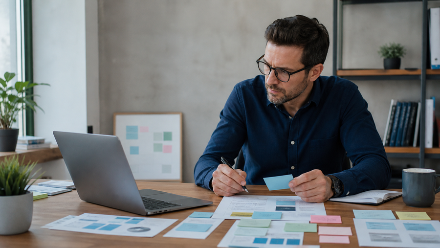 Marketingexperte plant organische Suchmaschinenoptimierung und bezahlte Suchkampagnen
