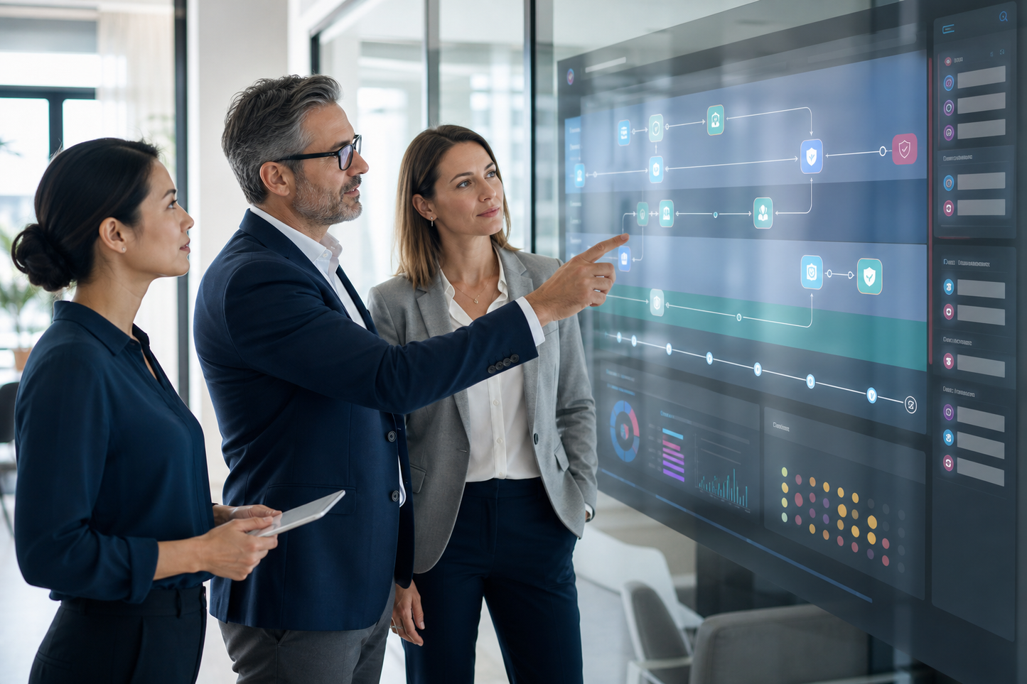 Management-Team plant die Strategie und Implementierung von KI im Unternehmen