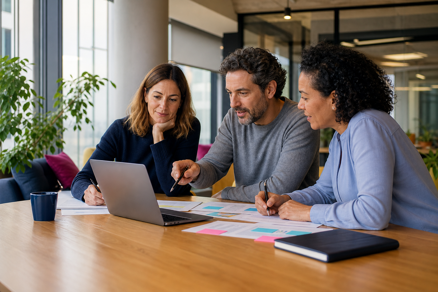 Drei HR-Fachkräfte entwickeln gemeinsam eine Personalstrategie; AI GENERATED